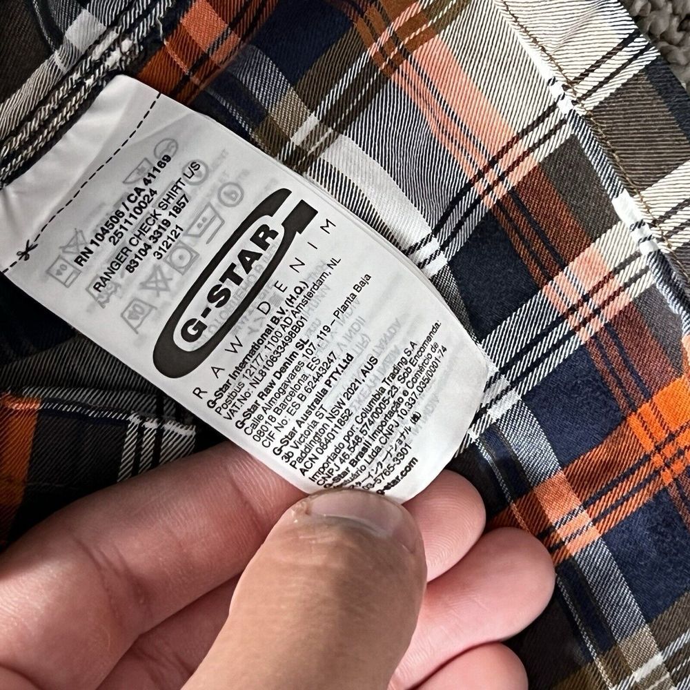 G Star Raw Shirt Mens XL‎ Orange Brown Flannel Classic Preppy Long Sleeve Casual - Picture 10 of 11